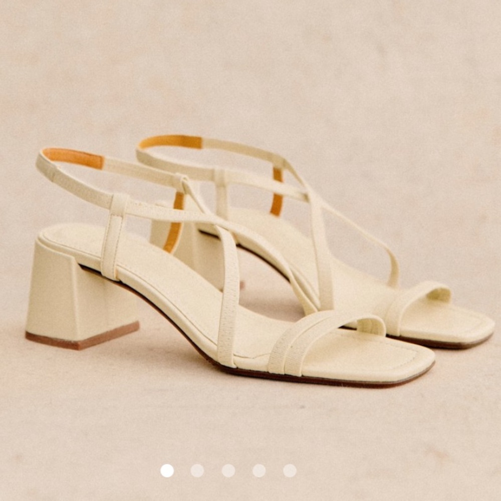 Sezane Cream Sandals with Block Heel and Ankle Strap